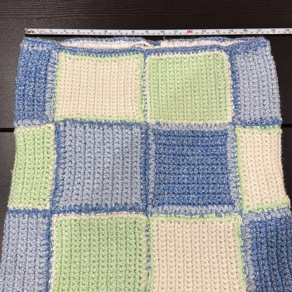 Handmade Knit Crochet Blue Green and White Skirt - Picture 7 of 10